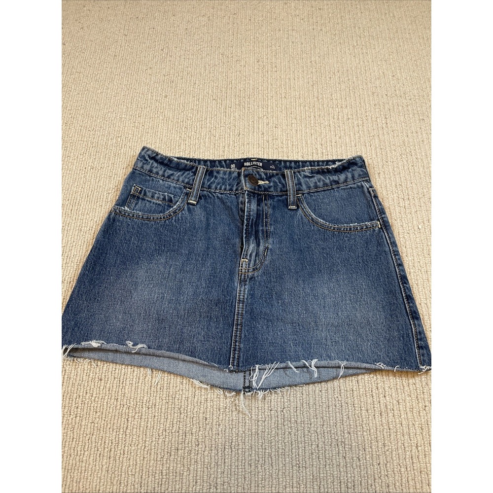 Hollister Women's 24 Blue Denim Cotton Mini Skirt Mid Rise Button Y2K